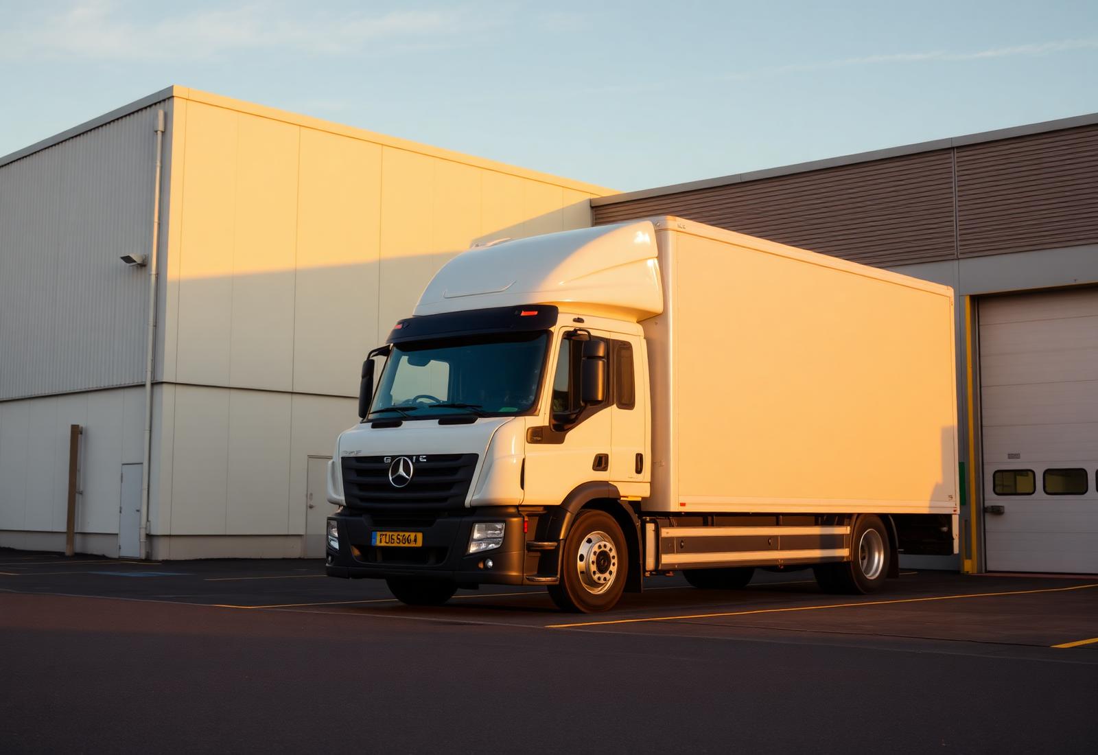 UK distribution lorry at a warehouse loading bay